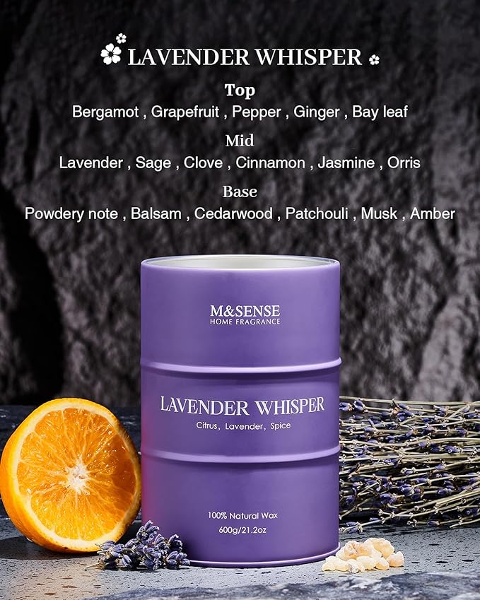M&SENSE Large Lavender Soy Candles for Home Scented 11.6oz 70 Hour Long Burning, Aromatherapy Candle for Stress Relief Meditation Relaxing, Appreciation Gifts for Mom Teacher Friends