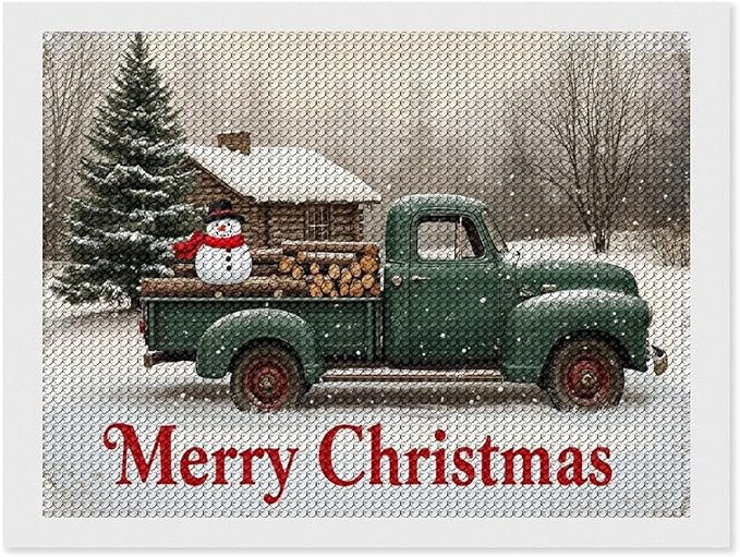 AIVKIEJK Diamond Painting Kits for Adults - Christmas Truck with Snowman & Cabin Winter Painting DIY 5D Full Drill Diamond Dots Paintings with Diamonds Gem Art and Crafts Home Decor 12"x16"