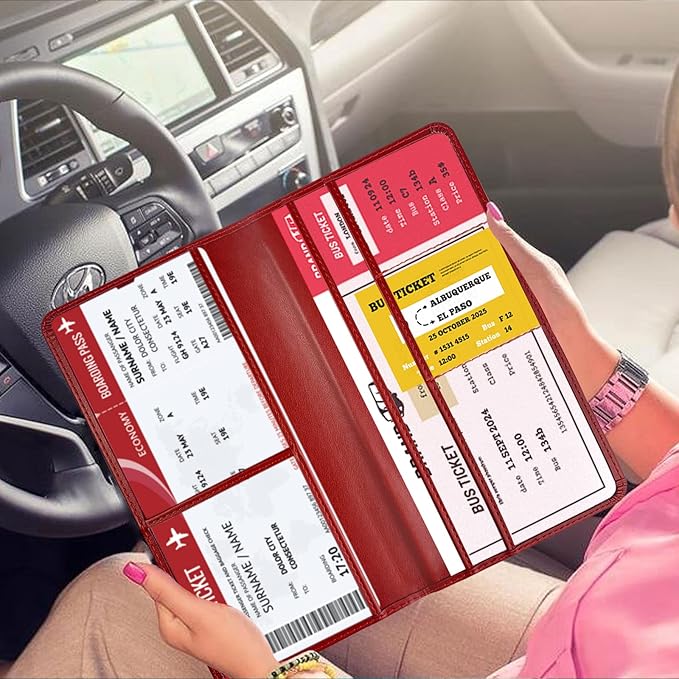 Car Registration and Insurance Card Holder - Leather Vehicle Glove Box Automobile Documents Paperwork Wallet Case Organizer for ID, Driver's License, Key Contact Information Cards
