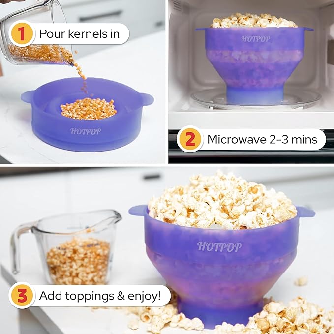 The Original Hotpop Microwave Popcorn Popper, Silicone Popcorn Maker, Collapsible Bowl BPA-Free and Dishwasher Safe- 20 Colors Available (Glacier Blue)