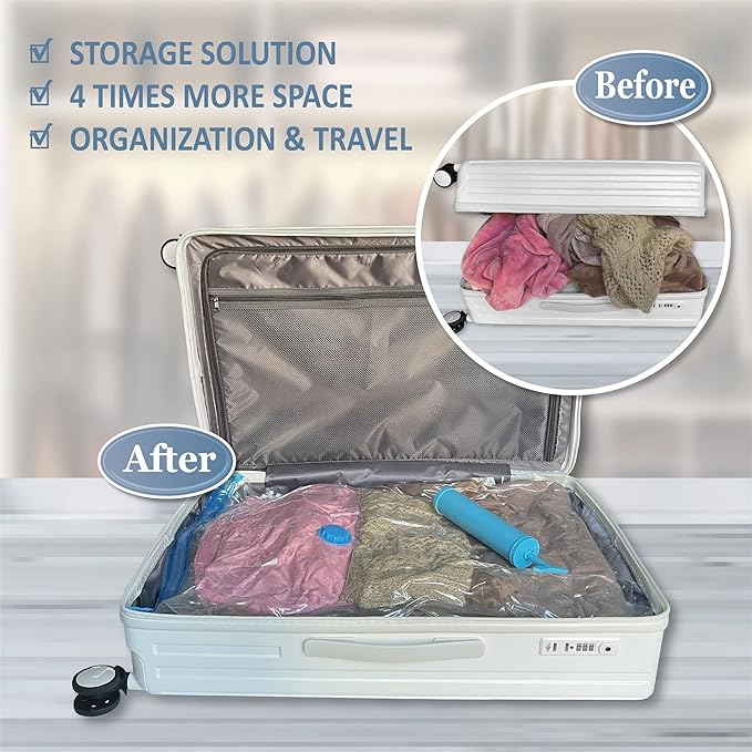 MattEasy Space Saver Vacuum Storage Bags, 6 Pack Combo (2 Jumbo/2 Large/2 Medium) Space Saver Bags with Pump, Storage Vacuum Sealed Bags for Clothes, Comforters, Blankets, Bedding