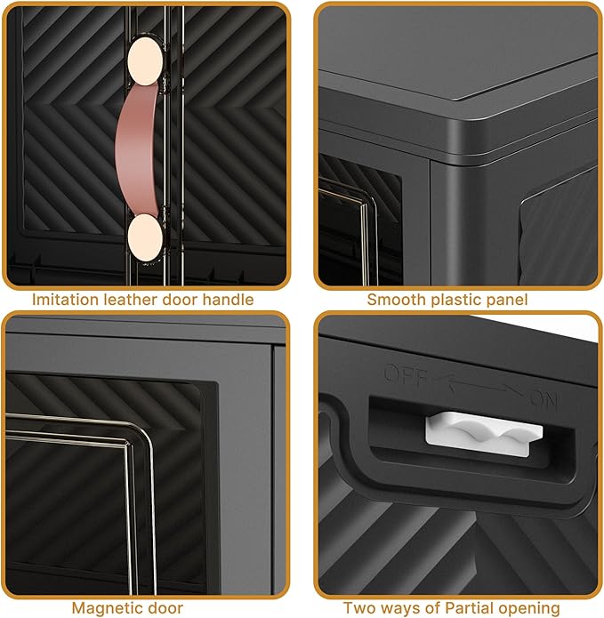 UAMFURI Extra Large Stackable Storage Bins with Lids & Wheels, Foldable Collapsible Closet Organizers Dark Storage Cabinet with Doors for Bedroom Dorm