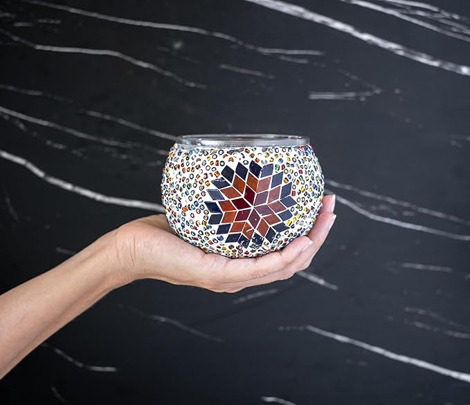 KRAFTSTORIES Turkish Mosaic DIY Candle Holder Kit Glass Decorative Tealight Holder for Living Dining Room Bedroom | Make Your Own Mosaic Candle Holder | Craft Kits for Adults (Multicolor - E08)