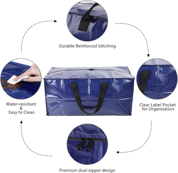 Large Moving Bags with Dual Reinforced Handles 4-Pack Heavy Duty Storage Totes for Trips and Moving 29 * 13 * 14 Inches