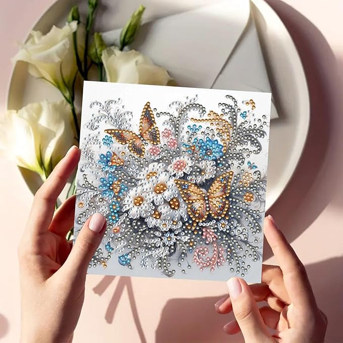 DoxQcs 5D Diamond Art Painting Greeting Cards Kit, DIY Cards for Blessings Congratulations Gifts, Greeting Card Set for Birthday Thanksgiving Day Christmas Halloween-Bouquet-1