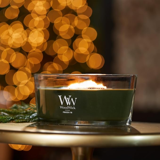 WoodWick Fraser Fir Holiday Candle Gifts for Women and Men, 16 oz Ellipse Candle with Crackling Wick