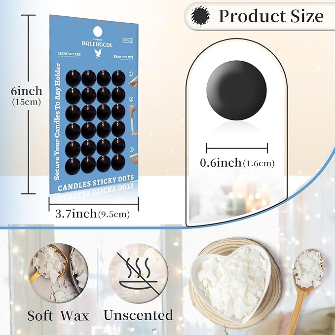 Candle Sticky Dots - Black Wax Candle Adhesive Dots - Unscented Cire Adhesive for Secure Candle Placement - Easy Clean and Traceless Adhesive for DIY Projects - Pack of 24