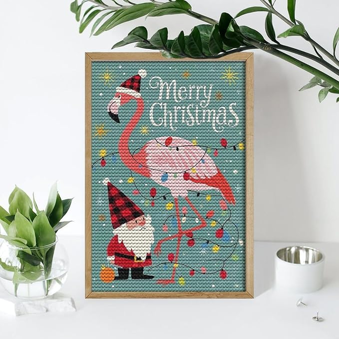 AIVKIEJK Diamond Painting Kits for Adults - Festive Flamingo Christmas Santa Hat Painting DIY 5D Full Drill Diamond Dots Paintings with Diamonds Gem Art and Crafts Home Decor 8"x12"