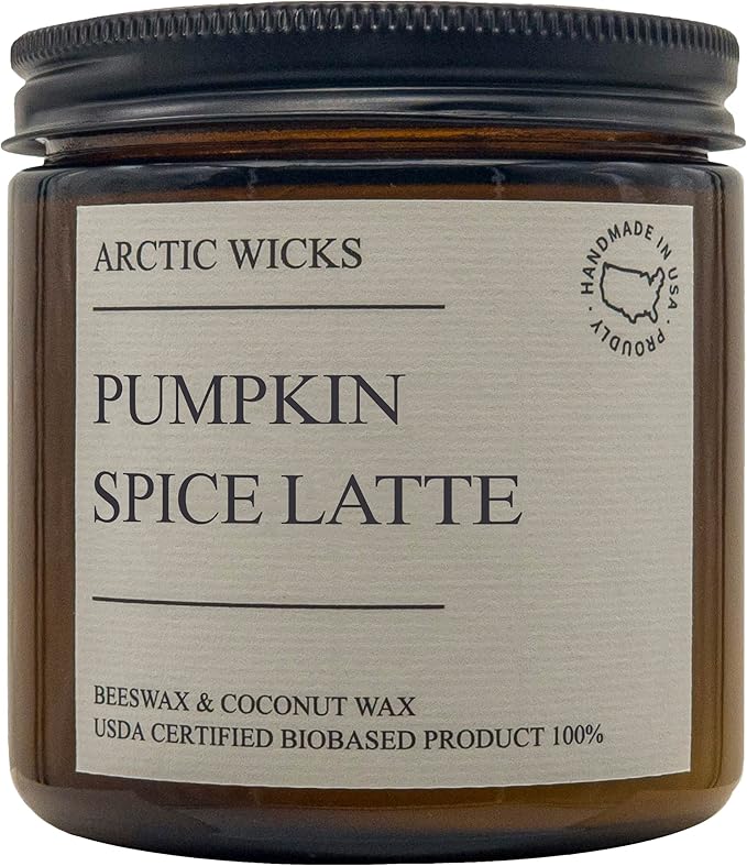 Pumpkin Spice Latte Candle | Arctic Wicks Scented Coconut & Beeswax Candles | 16oz Amber Non-Toxic Fall Decor Candles Gifts Pumpkin Spice for Autumn | USDA Certified Biobased