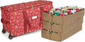 Covermates Keepsakes Rolling Adjustable Ornament Storage Bag – Heavy-Duty Polyester, FlexGrid Trays & Padded Dividers – Protective Holiday Organizer with Wheels, Handles & ID Window, Red Snowflake