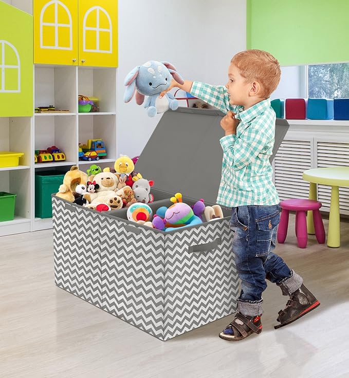 Sorbus Storage Chest with Flip-Top Lid, Collapsible Storage for Closet & Home Organization - Large (Pattern - Chevron Gray)