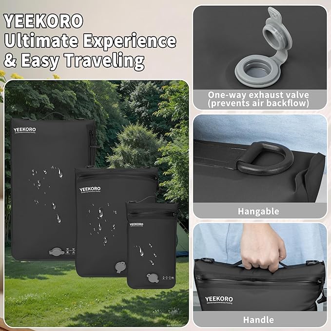 4 Set Vacuum Bags for Travel, Professional Reusable Organizer Bag with IPX8 Waterproof Zipper, Compression Bag for Suitcases, Durable Seal Space Saver Bags (Black,with pump)
