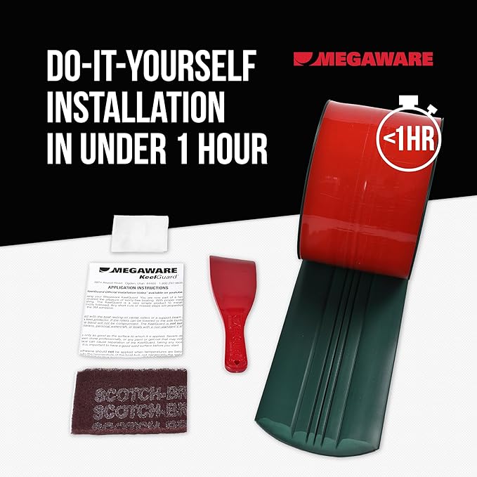 MEGAWARE KEELGUARD USA-Made, Original DIY Keel Guard, 5-Inch Wide, 4-12ft Sizes, 11 Colors, Complete Install Kit with Primer, Hull Protector, for Fiberglass and Some Aluminum Boats, Marine-Grade