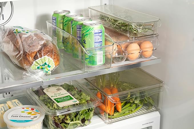 Core Kitchen Fridge Bin Refridgerator and Freezer Organizer with Handles - 10" L x 8" W x 2.5" H - Clear
