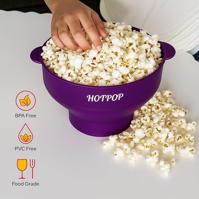 The Original Hotpop Microwave Popcorn Popper, Silicone Popcorn Maker, Collapsible Bowl BPA-Free and Dishwasher Safe- 20 Colors Available (Dark Orchid)