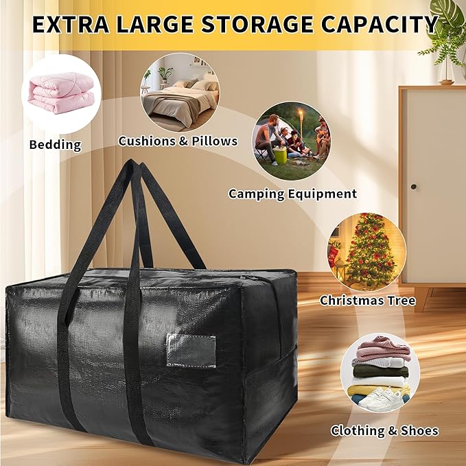 Heavy Duty Extra Large Moving Bags,149 Gallon Jumbo Packing Bags,Huge Moving Storage Bags with Strong Zippers & Carrying Handles,Reusable Big Moving Storage Bags for College Dorm Travel 2Pack