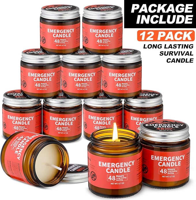 Chuarry Emergency Candles for Power Outage 48 Hours Long Burning Survival Candles Soy Wax for Emergency Winter Storm Camp Essentials