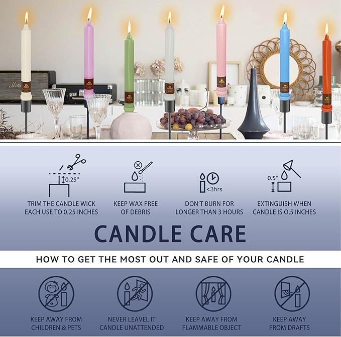 Haze Blue Candlesticks 8 inch Taper Candles- Dripless and Smokeless Candle Unscented - Slow Burning Candle Sticks - Pack of 4