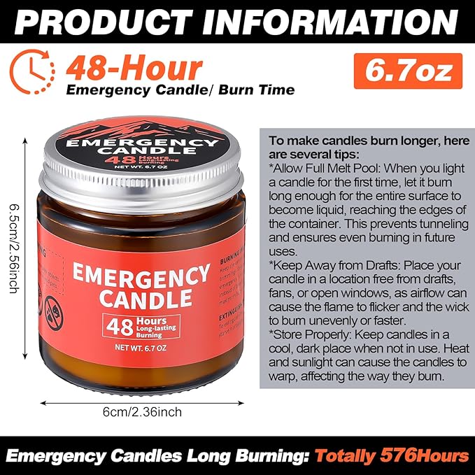Chuarry Emergency Candles for Power Outage 48 Hours Long Burning Survival Candles Soy Wax for Emergency Winter Storm Camp Essentials