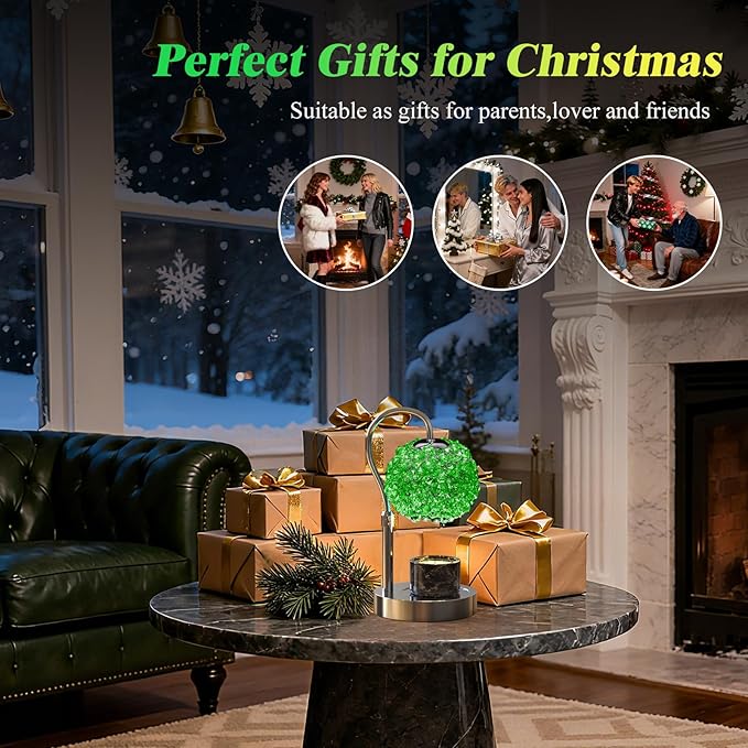 Luxury Candle Warmer Lamp with Timer & Dimmable Brightness, Crystal Gemstone Shade & Premium Base - Adjustable Wax Melt Warmer for Home Decor (Green)