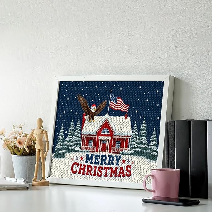 AIVKIEJK Diamond Painting Kits for Adults - American Red House, Snowflakes, Merry Christmas Painting DIY 5D Full Drill Diamond Dots Paintings with Diamonds Gem Art and Crafts Home Decor 16"x20"