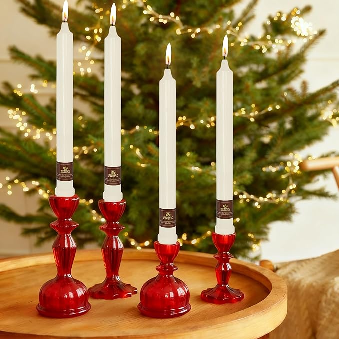Ivory Candlesticks 10 Inch Handmade Dripless Taper Candles Unscented Colored Candle Set, Pack of 4 - Up to 8 Hours Burn