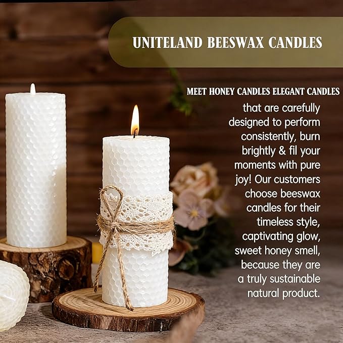 4 Pack White Beeswax Candles, Pure Natural Beeswax Pillar Candles-80 Hours Long Burning,Organic Bees Wax Candles for Home,Paryer,Parties,Unscented Dripless Smokeless Beeswax Candle Bulk 2x5in