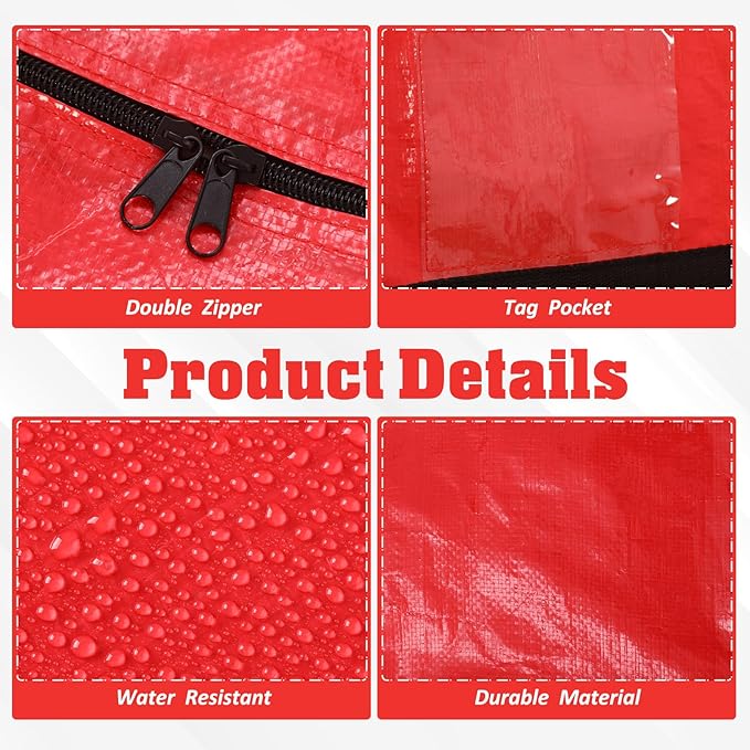 Windyun 4 Pack 195 Gallon Extra Large Moving Bags XXL Heavy Duty Storage Bag with Strong Zipper Handle Jumbo Big Tote Box Foldable for College Dorm Travel Clothes Duffle Blanket Pillow(Red)