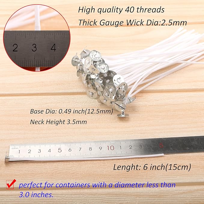 MILIVIXAY 100 Piece 6 inch Candle Wicks-Pre-Waxed-Candle Wicks for Candle Making.