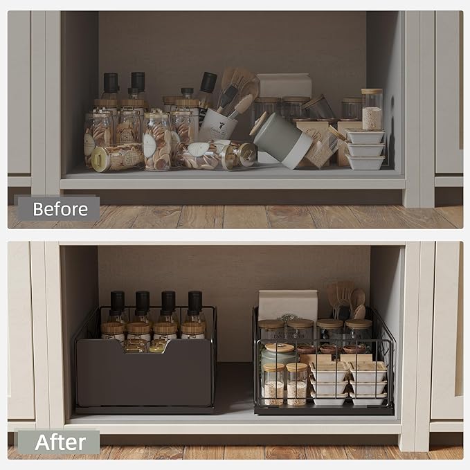 NETEL Pull Out Cabinet Organizer, 4 Pack No Drill Slide Out Drawers for Kitchen Cabinets, Metal Pantry Pull Out Shelves, Kitchen Cabinet Organizer, Pull Out Home Organizers,11.8"W X 15.7"D X 6.9"H