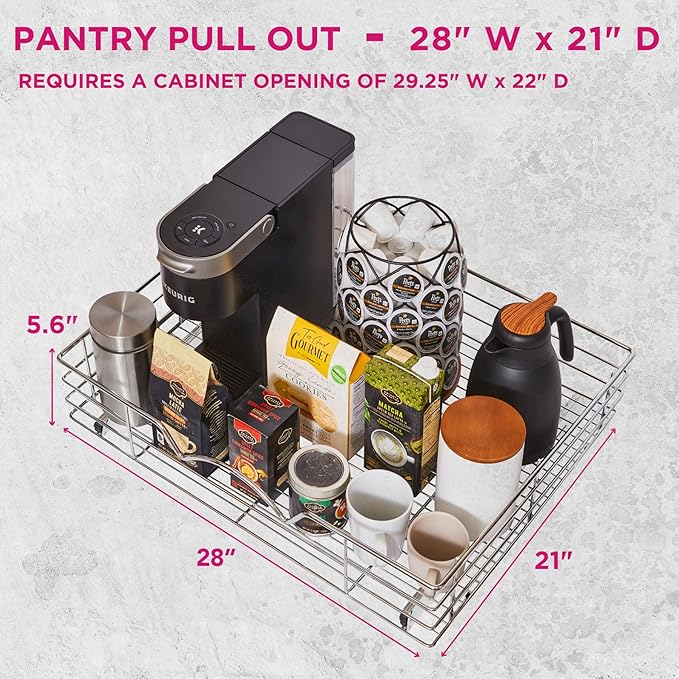 HOLDN’ STORAGE Pull Out Cabinet Organizer, Slide Out Drawer for Kitchen Cabinets & Pantry, Roll Out Shelf for Pots, Pans & Under Sink Storage, Heavy-Duty Full-Extension, 28" W x 21" D x 5" H