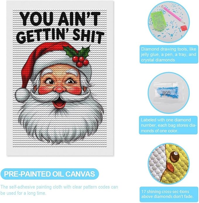 AIVKIEJK Diamond Painting Kits for Adults - Humorous Santa Claus Christmas Painting DIY 5D Full Drill Diamond Dots Paintings with Diamonds Gem Art and Crafts Home Decor 8"x12"