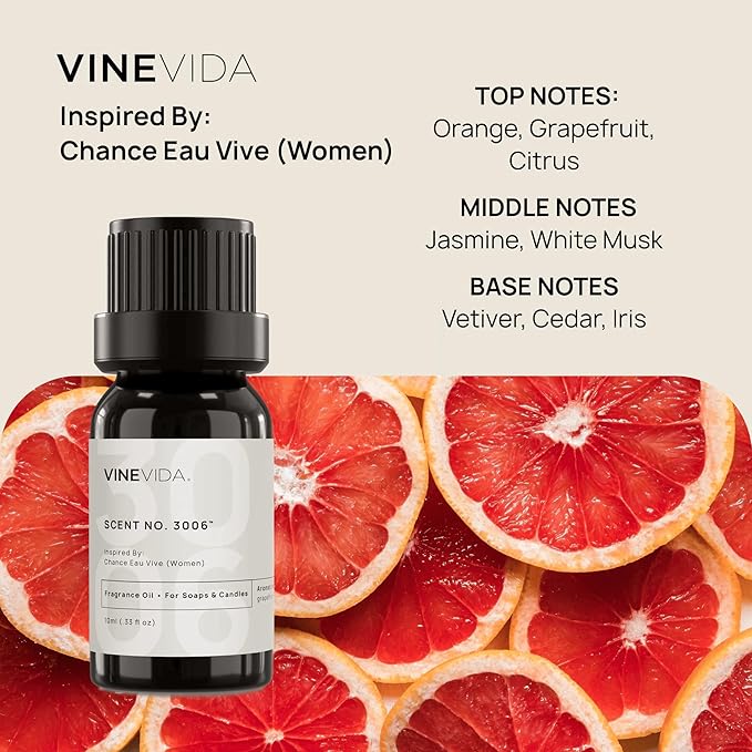 VINEVIDA Scent NO. 3006 Fragrance Oil - 10mL - Inspired by: Chance Eau Vive (Women); Candle Fragrance Oil for Soy Candles - Soap Making Scents