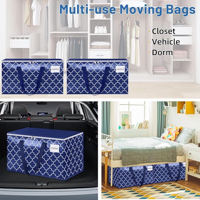 Fabspace Moving Bags, Extra Large Moving Supplies, Heavy Duty Storage Bags, Packing Bags with Reinforced Zippers & Handles, Collapsible Packing Boxes, Storage Totes for Moving, Packing, 100L, 4 Packs