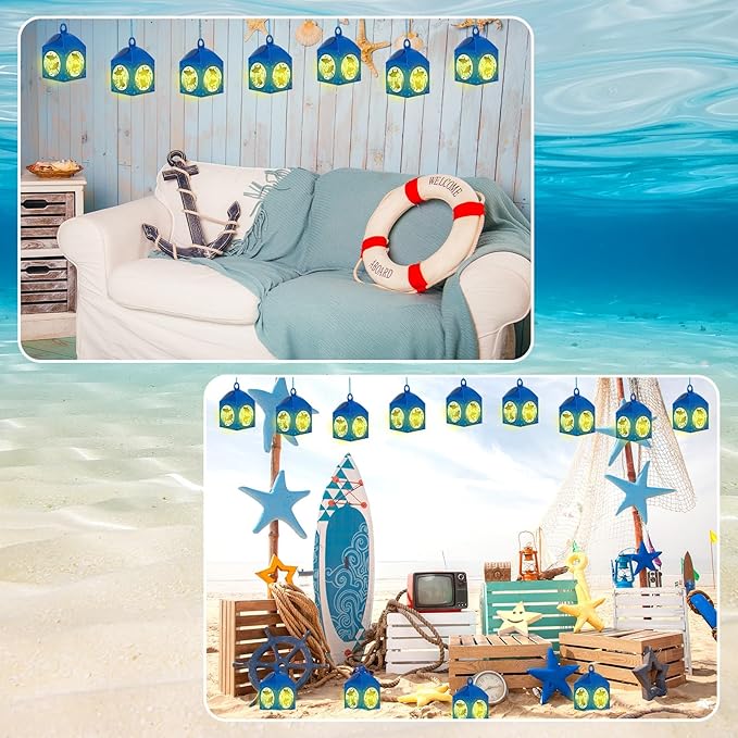 Simgoing 12 Sets Summer Shark Crafts with LED Candle Light DIY Shark Tissue Paper Beach Craft Kits Under the Sea Theme Party Decoration Submarine Hanging Ornaments for Summer Decoration Party