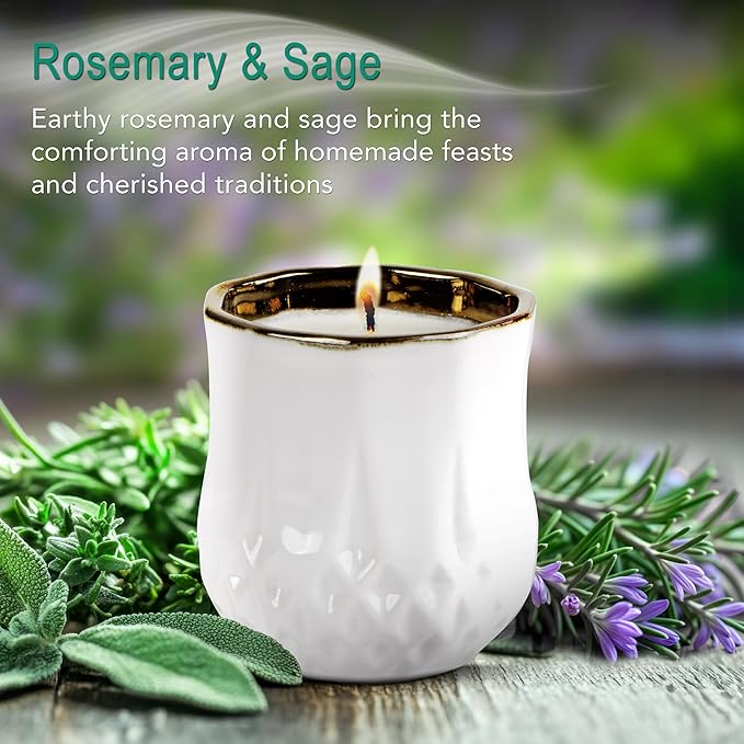 Hyggelight - The Growing Candle, Rosemary & Sage Scent, 9oz Ceramic Pot, Single Wick Aromatherapy Candles, 100% Soy for Women and Men, Astrid