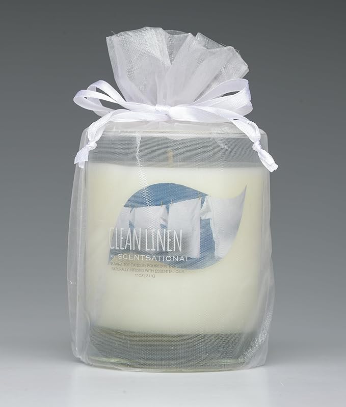 Scentsational Clean Linen Natural Candle, 11 oz, 50-60 Hour Burn Time, Essential Oil Infused