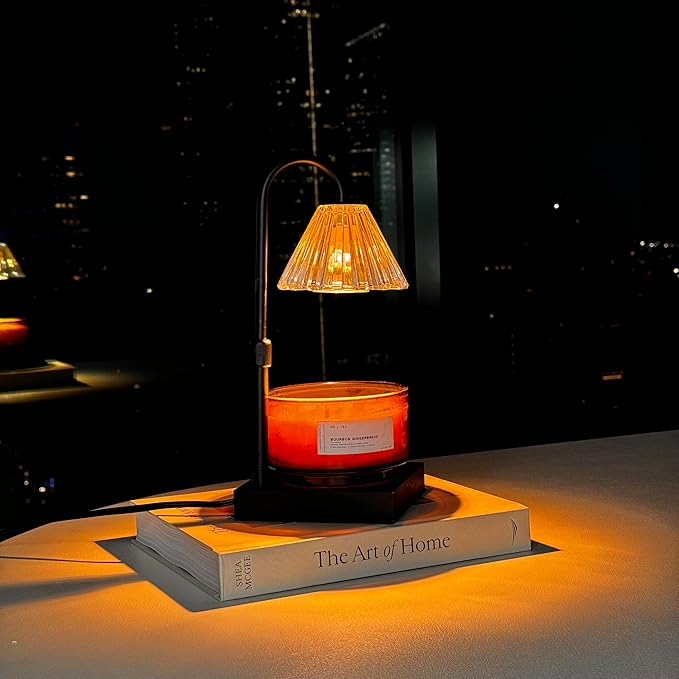 Candle Warmer Lamp with Timer and Dimmer & Includes 2 Bulbs, Electric Wax Candle Lamp Warmer for Jar Candles, Home Decor Aesthetic, and House Warming Gifts - Black Glass
