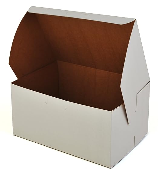 SCT 0929 Premium Clay Coated Kraft Paperboard White Non-Window Lock Corner Bakery Box, 8-in. L x 5-1/2-in. W x 4-in. H (Case of 250)