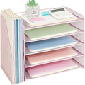 OPNICE Desk Organizer, 5-Tier Paper Organizer Letter Tray with Magazine Holder, Office Desk Accessories & Workspace Organizers, Desktop File Organizer for Office Supplies Storage, Pink