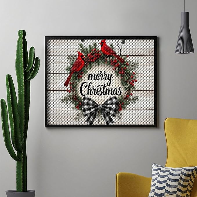 AIVKIEJK Diamond Painting Kits for Adults - Christmas Red Cardinal Birds Wreath Painting DIY 5D Full Drill Diamond Dots Paintings with Diamonds Gem Art and Crafts Home Decor 16"x20"