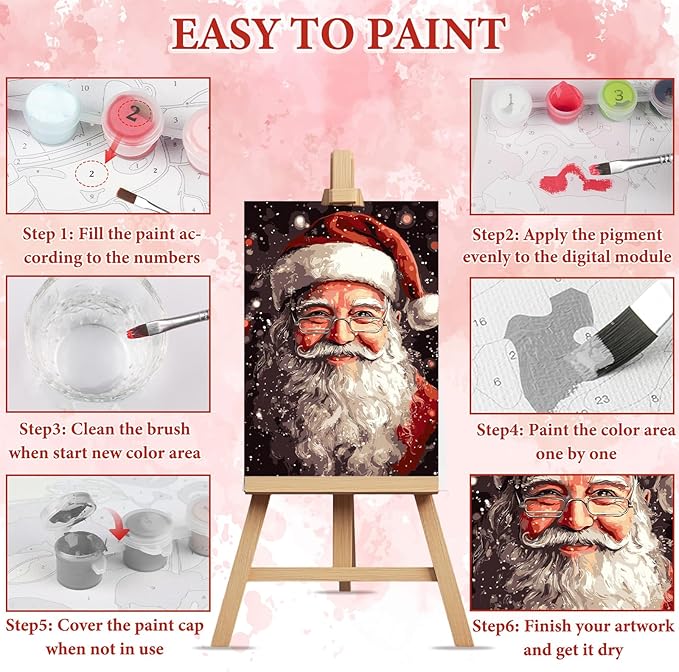 NAIMOER Christmas Santa Claus Paint by Numbers Kits for Adults Beginner with Wooden Framed, Color by Numbers on Canvas Painting Kits for Adults, Easy Paint DIY Acrylic for Home Wall Decor 8X12 Inch