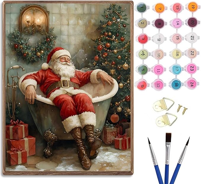 Paint by Number Kit for Adults & Kids, Santa in Bathtub Christmas DIY Painting Kit, 16x20 Inch Canvas, Holiday Gift Home Decor Art Project Unframed
