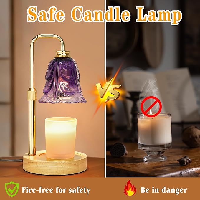 XJZJY Candle Warmer Lamp with Timer Dimmer, Adjustable Height Green Tulip Candle Wax Warmer, Christmas Birthday Gift for Mom Women, House Warming Gifts for New Home Bedroom Decor (Flower Lavender)