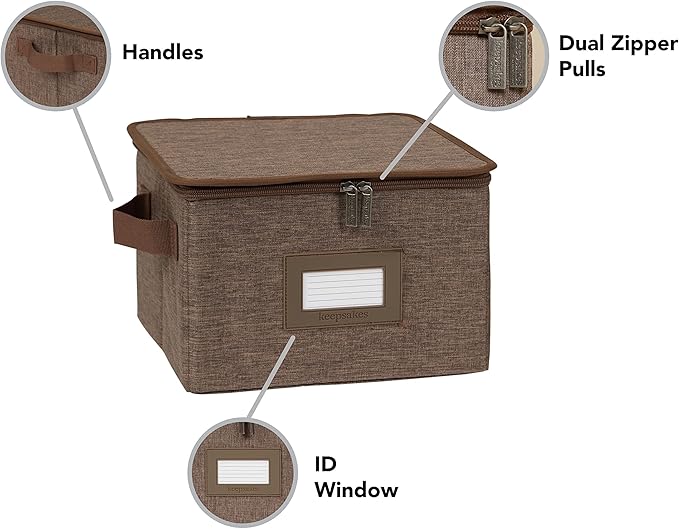 Covermates Keepsakes Zip-Top Storage Box Set, 3 Pack Heavy Duty Polyester Organizer Bins, Stackable Design, ID Window, Reinforced Handles, Closet Home Storage, Brown Heather