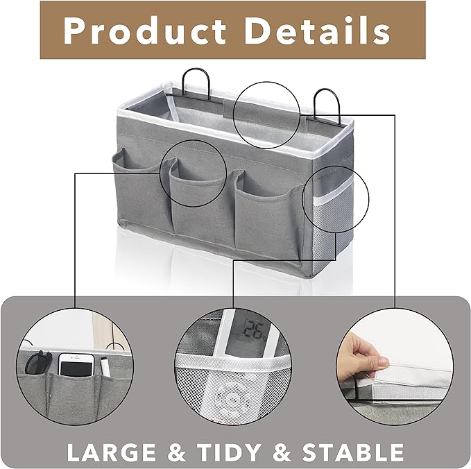 2pcs 3-pockets Large Wall Hanging Organizer Bag, Linen Fabric Door Hanging Storage Baskets with Pockets, Waterproof Bin for Kitchen, Bedroom, Office, RV Camper (Khaki-3pcs)