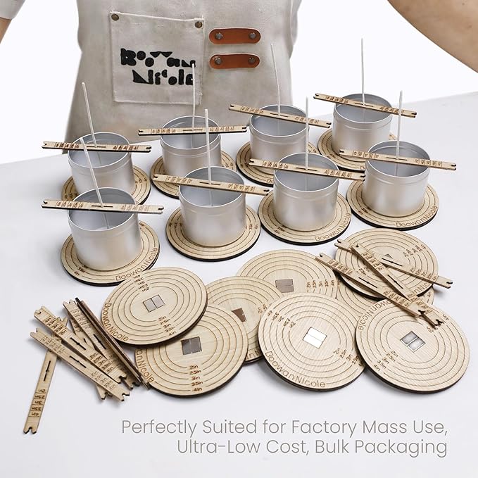 BOOWAN NICOLE Universal Wick Centering Setter Tool for Candle Making - Center & Set Wicks in 1 Second, Wick Holder for Most Candle Jar & Refill Sizes (Wood)