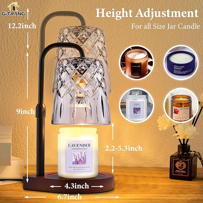 Candle Warming Lamp with Timer Dimmer,House Warming Gifts New Home Decor, Birthday Gifts for Women Mom,Height Adjustable Wax Melts Warmer for Jar Candles with 3 Bulbs，Personalized Gifts Decor Lamp