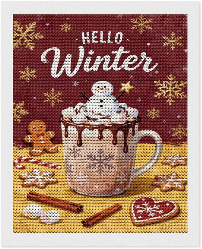 Diamond Painting Kits for Adults - Hello Winter Ice Cream & Gingerbread Snowflakes & Candles Painting DIY 5D Full Drill Diamond Dots Paintings with Diamonds Gem Art And Crafts Home Decor 16"x20"