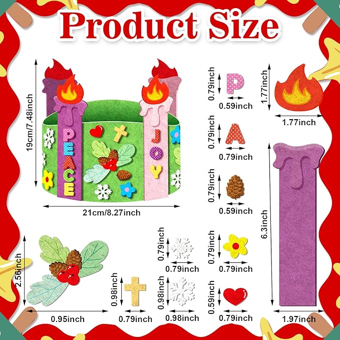 Lyrow 24 Pack Advent Wreath Craft Kit for Kids Christmas Felt Advent Crafts Xmas DIY Stand Wreath and Candles Set Wreaths Making Kit Bulk for Home Activities Supplies Classroom Sunday School Holiday